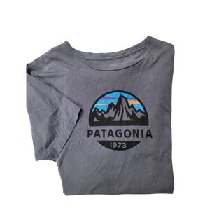 Patagonia Organic Cotton T Shirt Slim Fit Gray Logo Graphic T Size L
